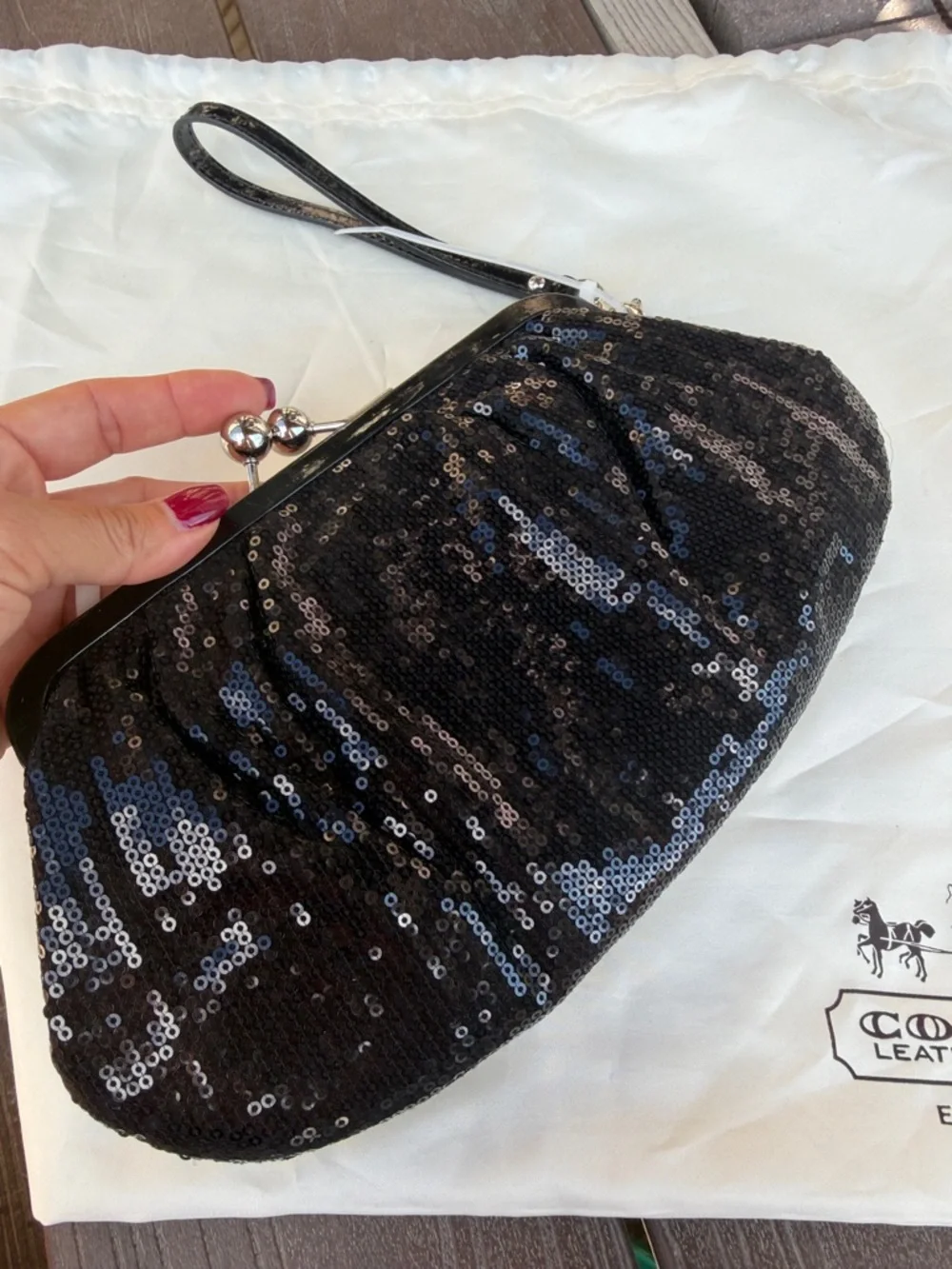 Coach Black Sequin Kiss-Lock Wristlet Clutch - Picture 3 of 14